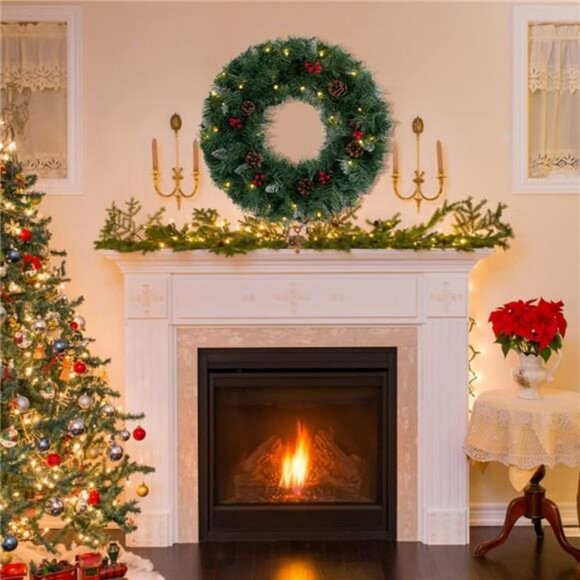 Christmas Wreath for Front Door, 24 Inch Large Flocked Pine Wreaths - Picture 2 of 7